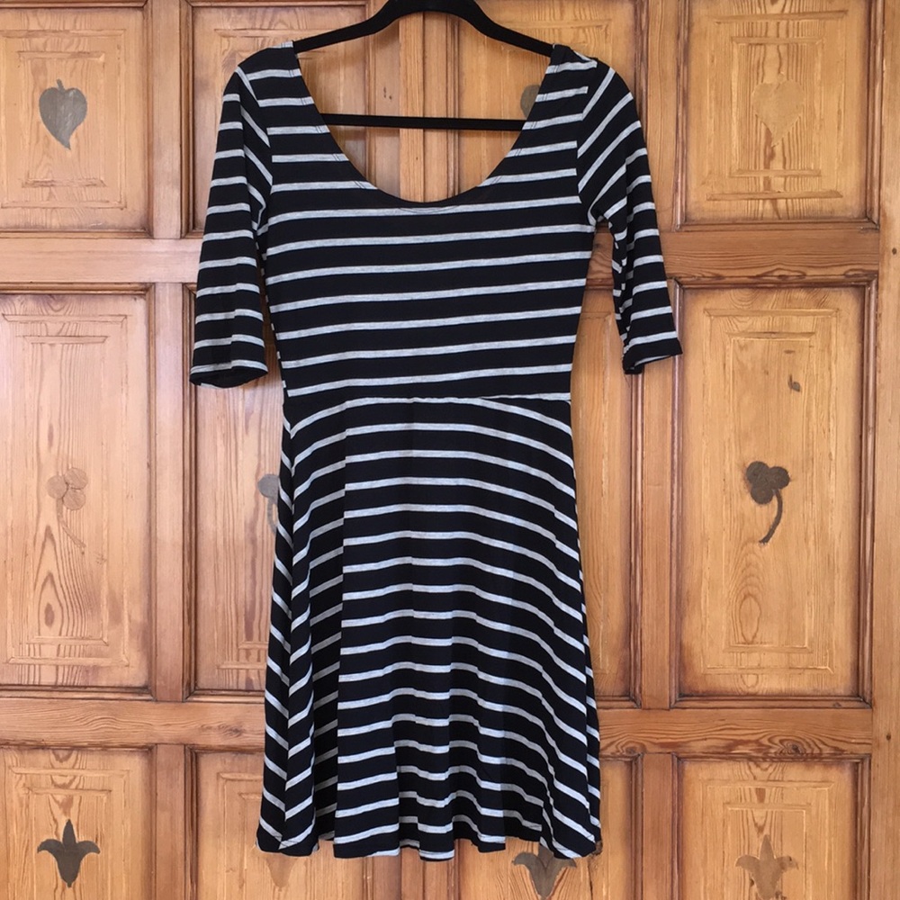 Angie black dress with grey spripes